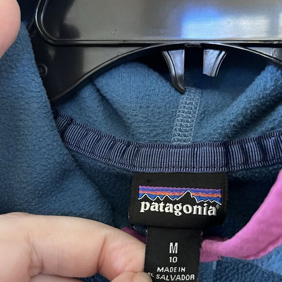 Patagonia Kids Micro D Snap-T Fleece Jacket Blue and Pink Girls Size Medium 10 - Picture 6 of 13